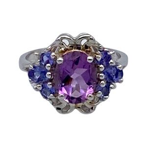 Amethyst & Tanzanite Sterling Silver Ring - Size 6